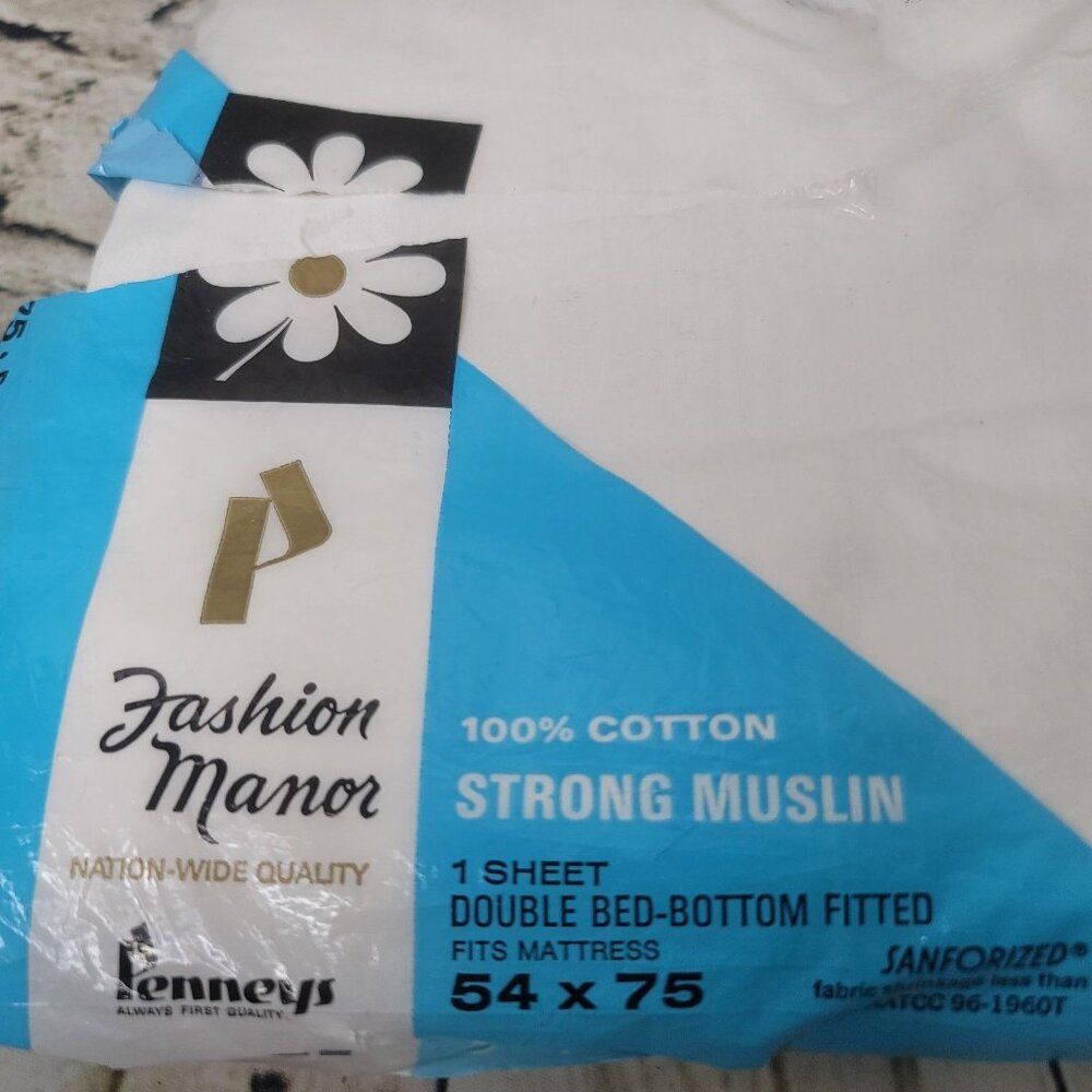Vtg Fashion Manor For JCPenney White Double Bed Fitted Sheet NIP 54 x 75 Muslin